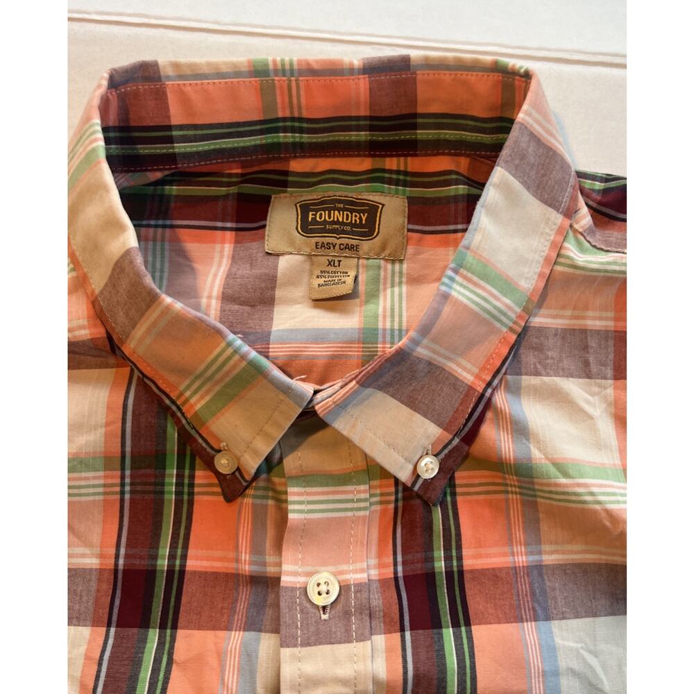 Foundry Supply Co Easy Care Shirt Men XLT Colorful Plaid SS Button Up Tall Skate - Picture 2 of 8